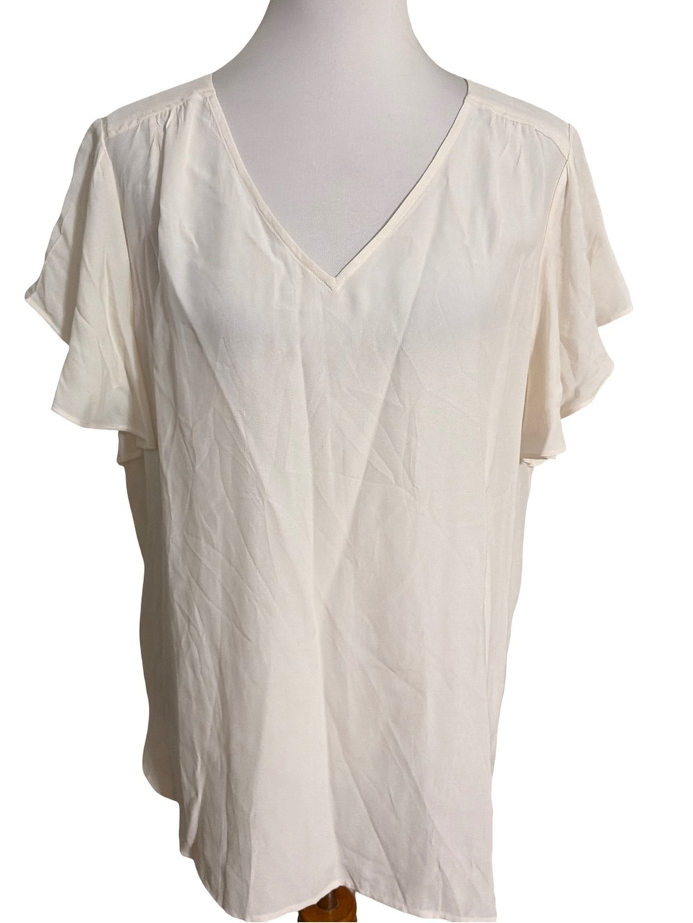 LOFT Cream V-Neck Flutter Sleeve Blouse